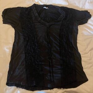 POL Black Short Sleeve Top w/ Lace Panels